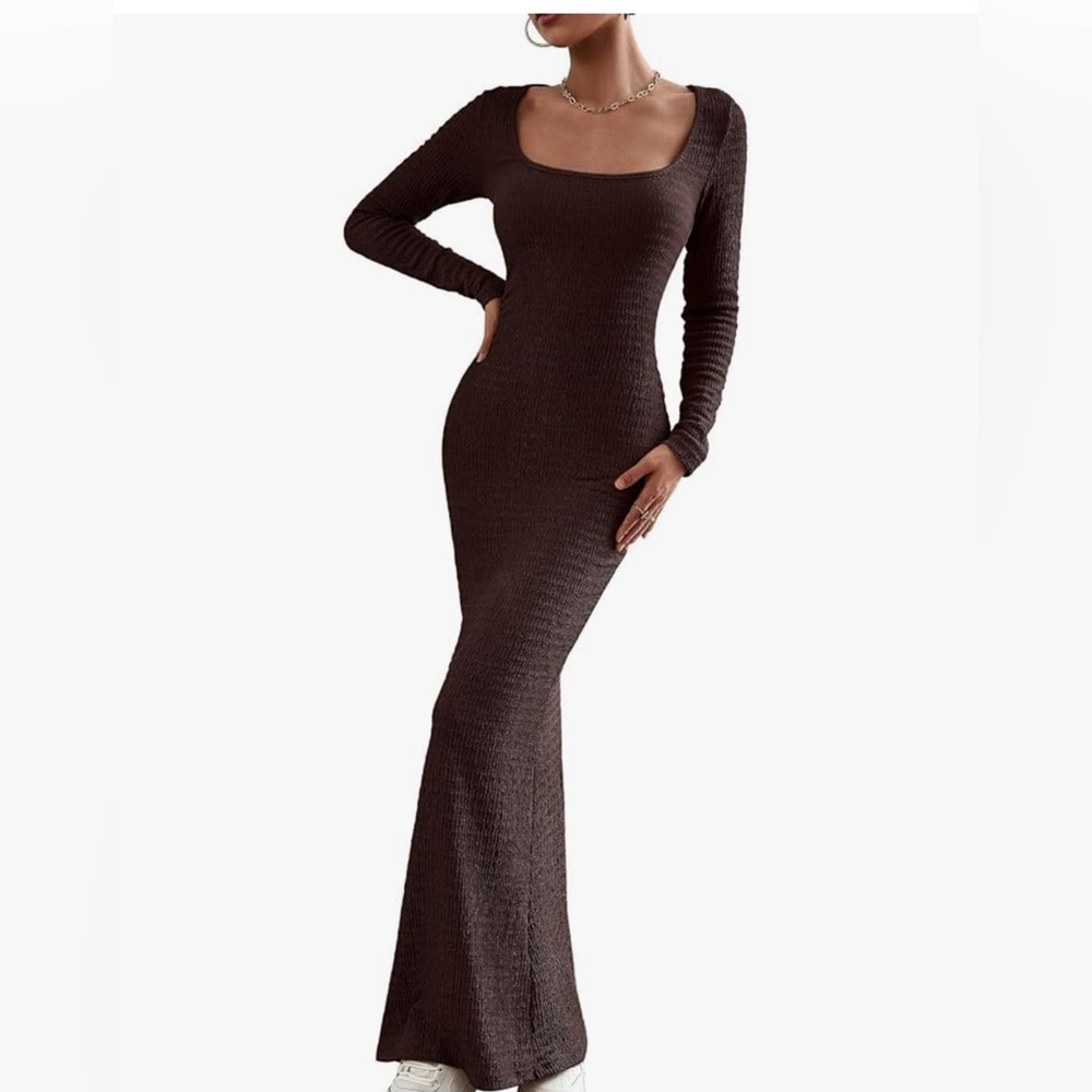 Elegant Brown Long Sleeve Dress